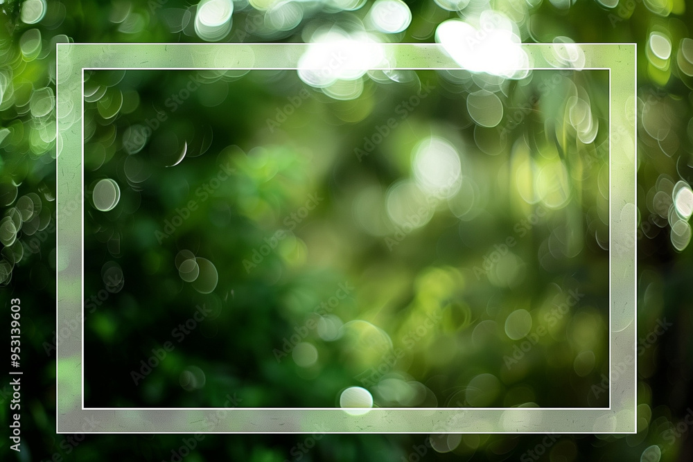 Poster blurred green and olive background with white square frame. defocused art abstract pearl gradient ba