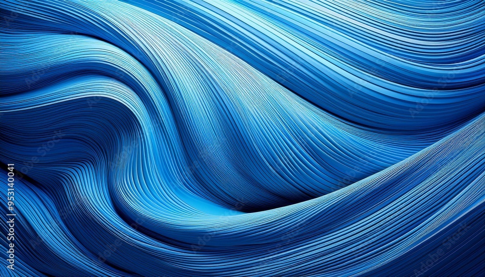 Wall mural blue pattern background with waves in the form of a wave