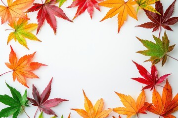 Autumn Maple Leaves Flat Lay White Background created with Generative AI