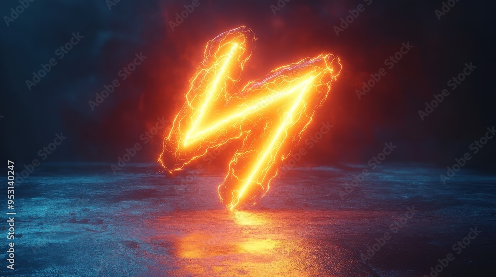 Aufkleber 3d rendering of a simple geometric shape glowing in the dark with bright warm orange lightning symbo