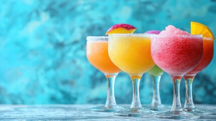 Vibrant Frozen Daiquiri Assortment in Glasses for Summertime Refreshment