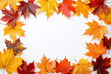 Autumn Maple Leaves Flat Lay White Background created with Generative AI