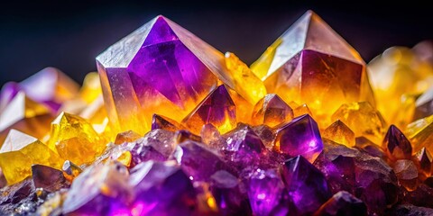 Close up of a vibrant purple and yellow crystal object