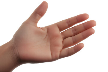 A close-up view of an open hand, with fingers outstretched and palm facing the viewer. The hand is isolated against a white transparent background.