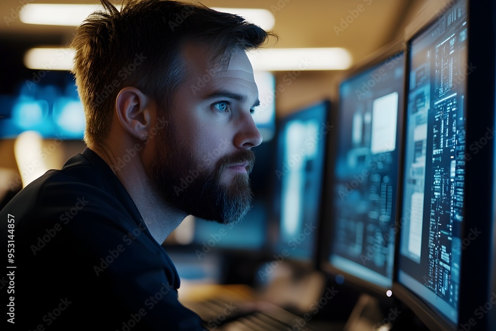 Poster it specialist installs new software on computers in office environment