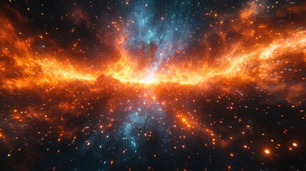 Obraz premium 3D abstract cosmic background video with glowing colorful lines, laser rays, fireworks, and falling stars depicting the big bang concept.