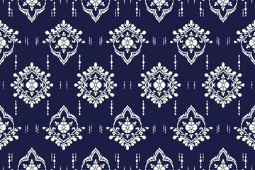 Ikat tribal Indian seamless pattern. Ethnic Aztec fabric carpet mandala ornament native boho chevron textile.Geometric African American oriental traditional vector illustrations. Embroidery style.