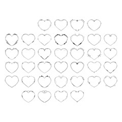 Set Abstract Collection Hand Drawn Frame Heart With Plants Doodle 14 February Holiday Concept Vector Design Outline Style On White Background Isolated Letter, Message, Mail, Cards, Posters