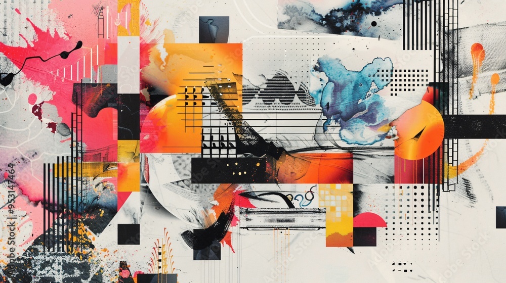 Aufkleber abstract geometric art with splashes of color and texture