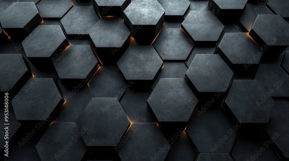 Poster abstract minimalist black background flat geometric pentagon shapes rotate spin view from above 3d a