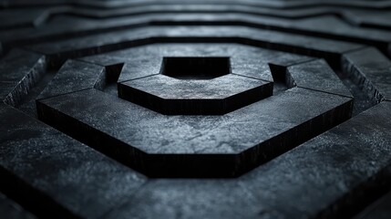 abstract minimalist black background flat geometric pentagon shapes rotate spin view from above 3d animation