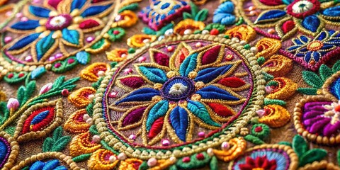 Exquisite Indian embroidery with intricate motifs and vibrant threads masterfully woven into meticulously crafted fabric