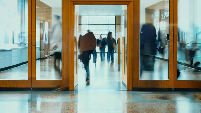 Busy Office Entrance in Motion