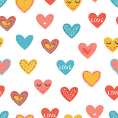 Lovely pattern with cute hearts. Romantic textile print