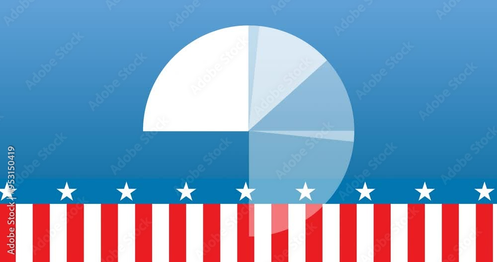 Poster animating pie chart over stars and stripes pattern