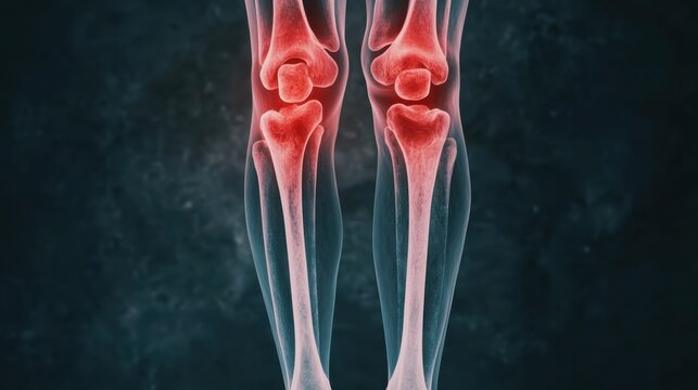 Medical illustration of osteomyelitis in the leg bone, X-ray view showing infection and pain points