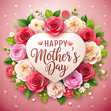 Happ Mother's Day. Happy Love Mum  Floral and Love shape. Ai Generated