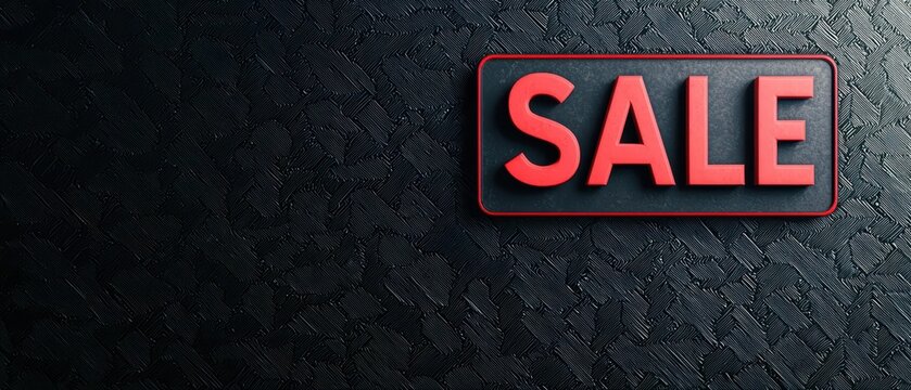 Bold red sale tag on textured black background, perfect for promotional materials or retail marketing, attracting customer attention.