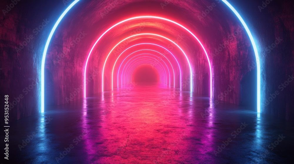 Aufkleber 3d animation of a spinning glowing neon ring with beams of light and lens flare in a minimalist live