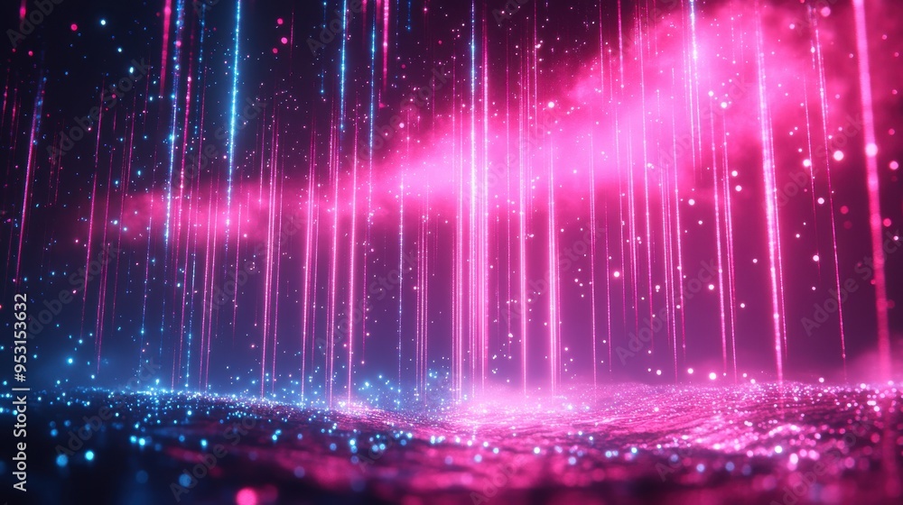Aufkleber 3d abstract animation with pink and blue vertical neon lines and glowing trails slides up and fades 