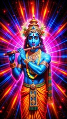 Obraz premium Lord Krishna neon color