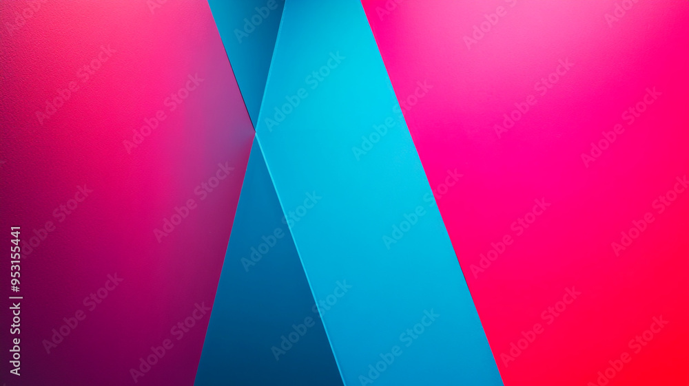 Poster vibrant geometric abstract illustration featuring intersecting blue and pink elements with a smooth 