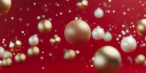 Red Christmas Ornament with Bokeh: A captivating close-up shot of a red Christmas ornament hanging against a festive red background. The delicate bokeh effect adds a touch of magic and creates a sense
