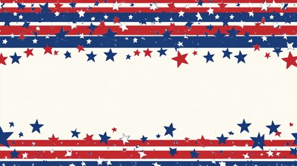 A classic North American wallpaper with a repeating pattern of stars and stripes in patriotic red, white, and blue. The design forms an elaborate border around a large blank area in the center,