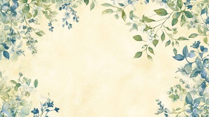 A classic North American wallpaper featuring a soft, pale yellow background with delicate floral patterns in shades of blue and green. The design is concentrated along the top and bottom edges,