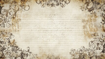 A richly detailed North American wallpaper with a repeating pattern of vintage letters in shades of brown and beige on a cream background. The design is concentrated along the edges, leaving a large