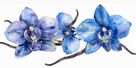  Serene Blue Orchid Watercolor Branch
