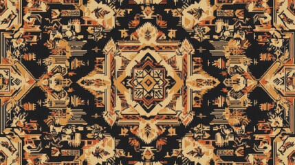 Naklejka premium A richly detailed South American wallpaper with a repeating pattern of Chilean Mapuche symbols in earthy tones. The design is concentrated along the edges, leaving a large blank space in the center