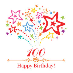 Happy birthday card. Celebration background with number hundred, firework and place for your text. Vector illustration 