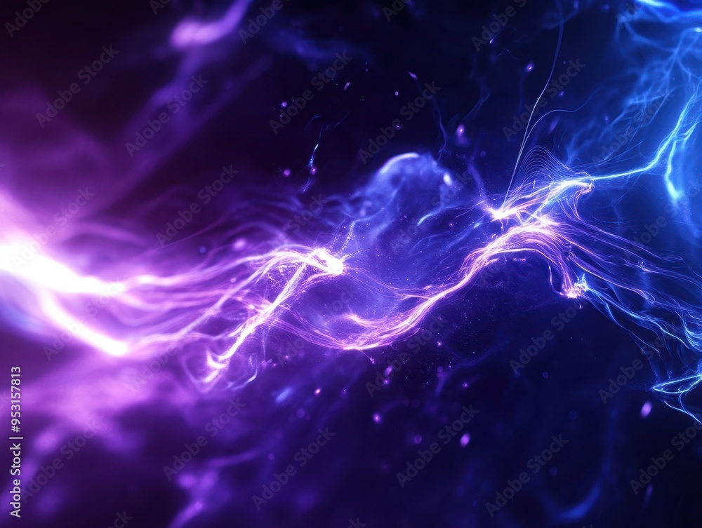 Poster abstract image of vibrant purple and blue lightning-like streaks, creating a dynamic and energetic v