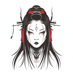 Yuki onna head very simple traditional tattoo flash styles illustration