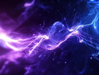 Abstract image of vibrant purple and blue lightning-like streaks, creating a dynamic and energetic visual effect against a dark backdrop.