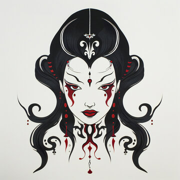 Yuki onna head very simple traditional tattoo flash styles illustration