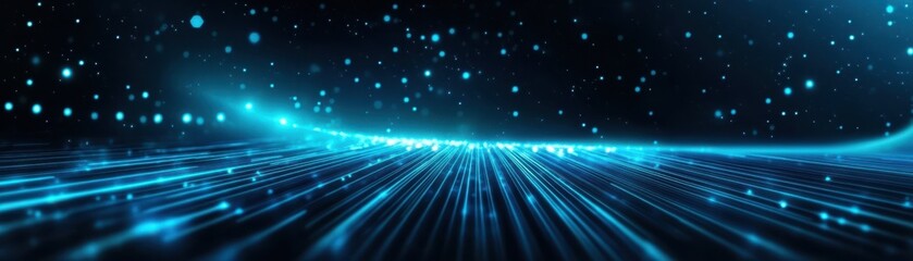 Fototapeta premium Futuristic blue light trails and particles on a dark background, perfect for technology, sci-fi, or digital themes.
