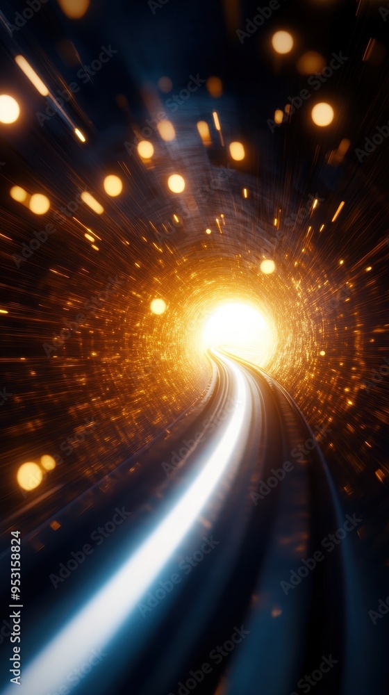 Aufkleber futuristic tunnel with bright lights and glowing particles creating a sense of movement and energy, 