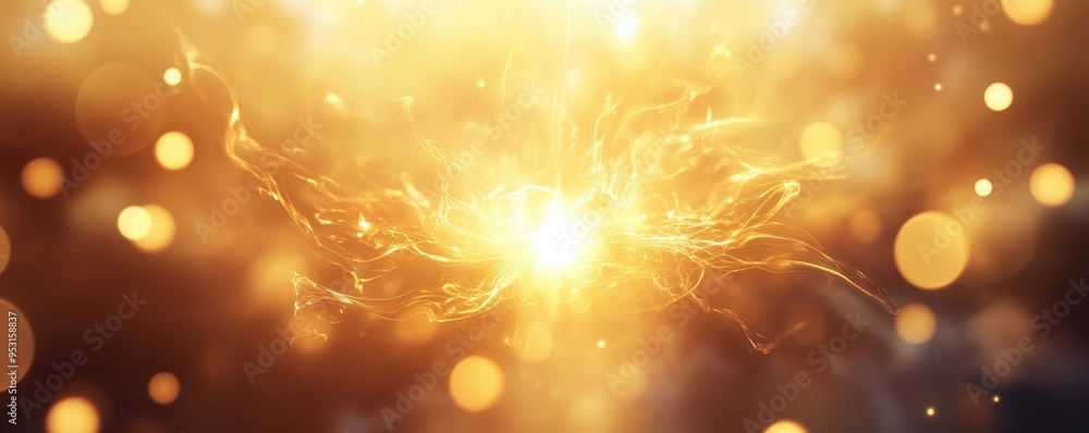 Poster golden abstract light flares and sparkles creating a dazzling and mesmerizing visual effect, ideal f
