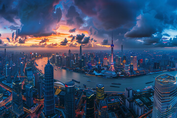 Fototapeta premium Aerial View of Skyscrapers in an Urban Cityscape