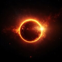 Obraz premium Stunning image of a solar eclipse with fiery orange edges illuminating the dark space background, capturing celestial beauty.