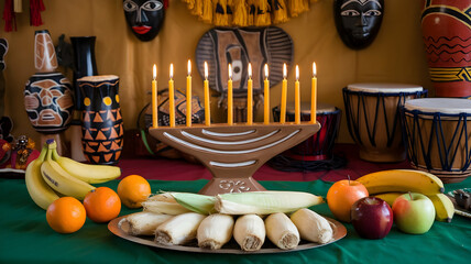 Kwanzaa, Kwanzaa holiday concept, Holiday African, Lighting Candles for Kwanzaa Holiday.