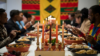 Kwanzaa, Kwanzaa holiday concept, Holiday African, Lighting Candles for Kwanzaa Holiday.