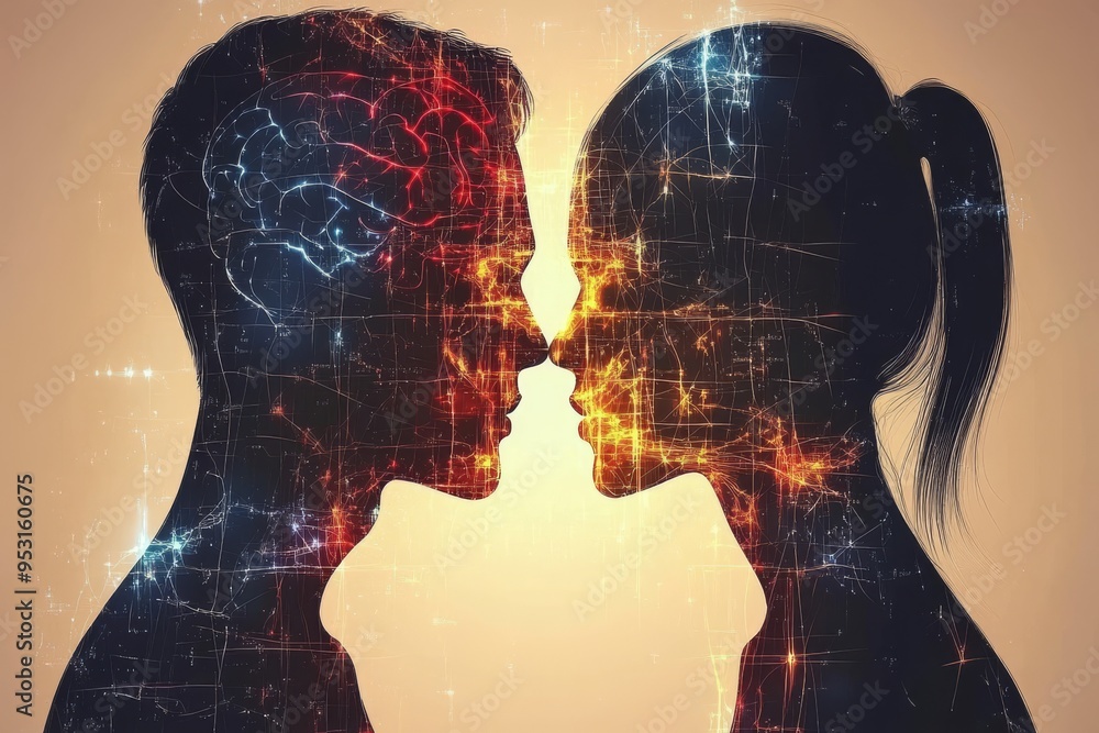 Poster brainpower intimacy silhouette of a couple with interconnected neural pathways depicting the insepar