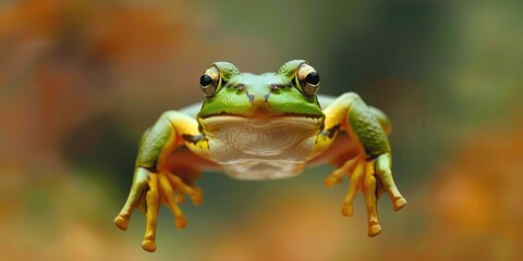 Obraz premium A leaping emerald amphibian is a rare sighting.