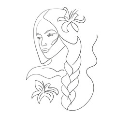 line art girl with braid and 2 colors fashion decor design design