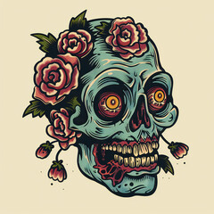 Zombie head very simple traditional tattoo flash styles illustration
