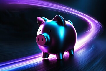 Futuristic Neon Piggy Bank with Glowing Lights