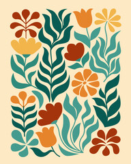 Groovy abstract flower posters. Floral doodle patterns. Trendy vector set. Vector illustration.